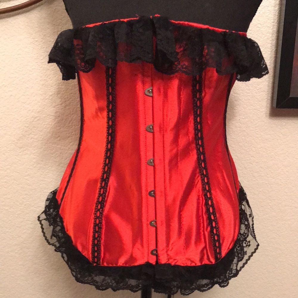 Red Satin & Lace Corset Bustier Lingerie Plus Size